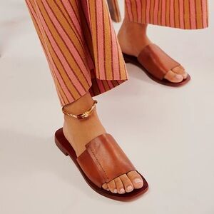 Free People Brown Leather Slide Sandals 8 or 9